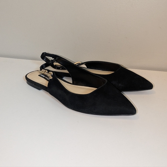 Elegant Nine West Black Slingback Pointed Toe Flats Size 8.5 - Picture 1 of 4